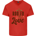 Christian Rooted in Love Christianity Jesus Mens V-Neck Cotton T-Shirt Red