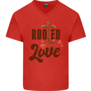 Christian Rooted in Love Christianity Jesus Mens V-Neck Cotton T-Shirt Red