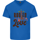 Christian Rooted in Love Christianity Jesus Mens V-Neck Cotton T-Shirt Royal Blue