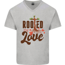 Christian Rooted in Love Christianity Jesus Mens V-Neck Cotton T-Shirt Sports Grey