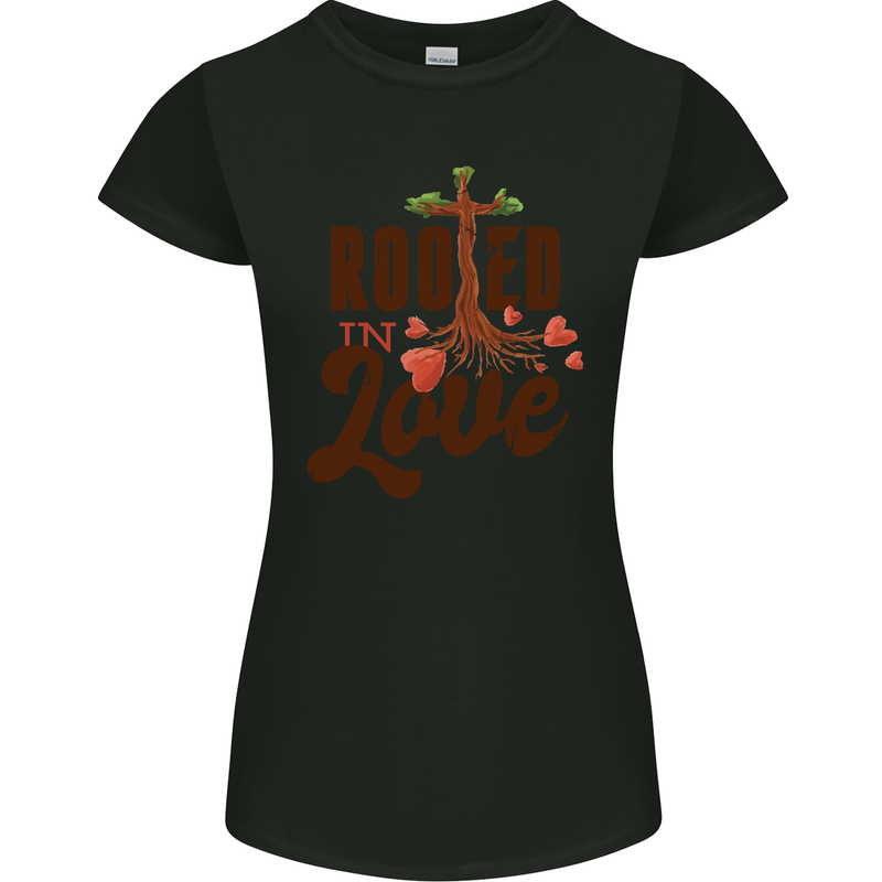 Christian Rooted in Love Christianity Jesus Womens Petite Cut T-Shirt Black