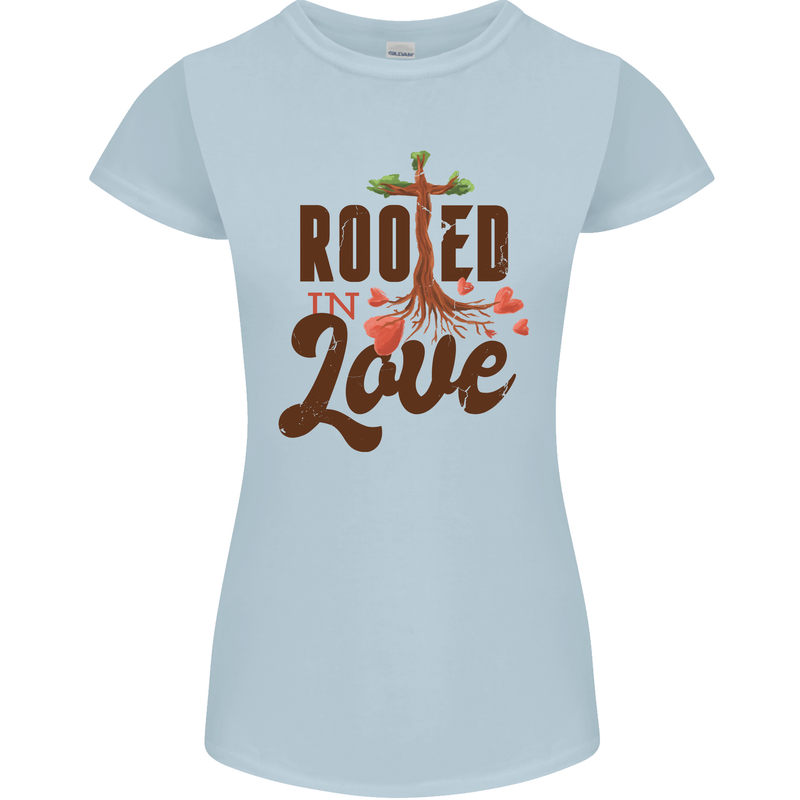 Christian Rooted in Love Christianity Jesus Womens Petite Cut T-Shirt Light Blue