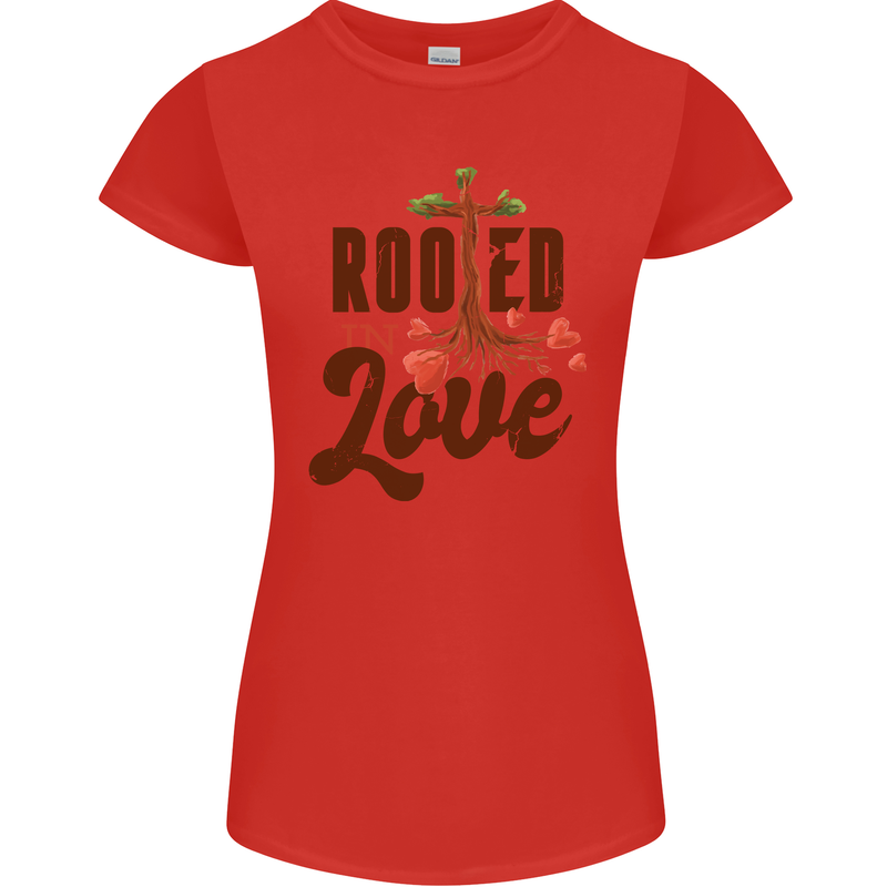 Christian Rooted in Love Christianity Jesus Womens Petite Cut T-Shirt Red