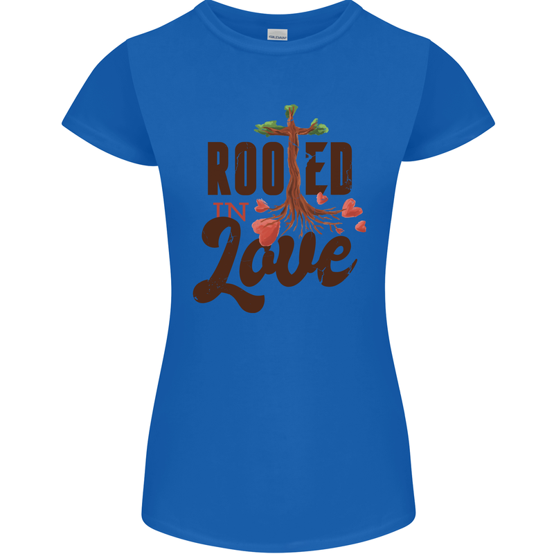 Christian Rooted in Love Christianity Jesus Womens Petite Cut T-Shirt Royal Blue