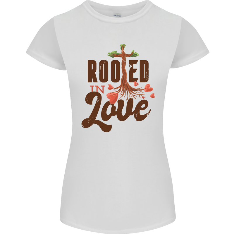 Christian Rooted in Love Christianity Jesus Womens Petite Cut T-Shirt White