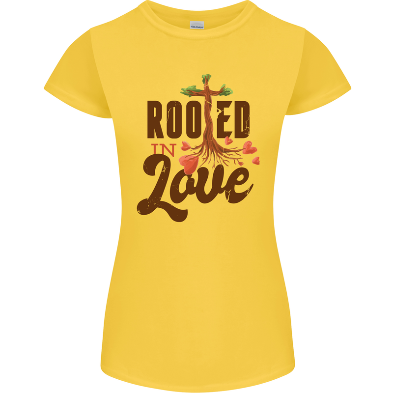 Christian Rooted in Love Christianity Jesus Womens Petite Cut T-Shirt Yellow