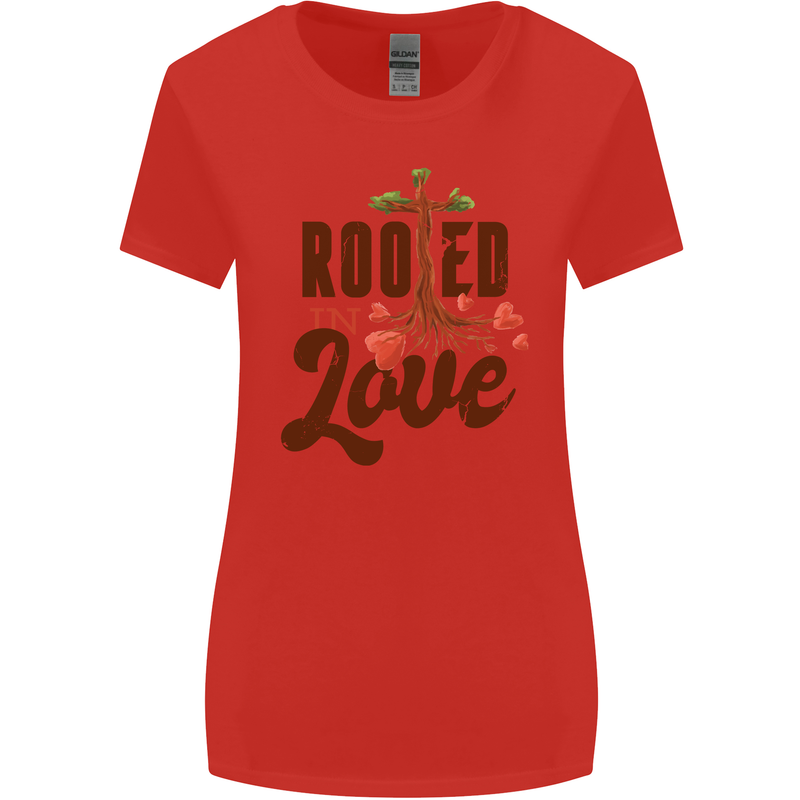 Christian Rooted in Love Christianity Jesus Womens Wider Cut T-Shirt Red