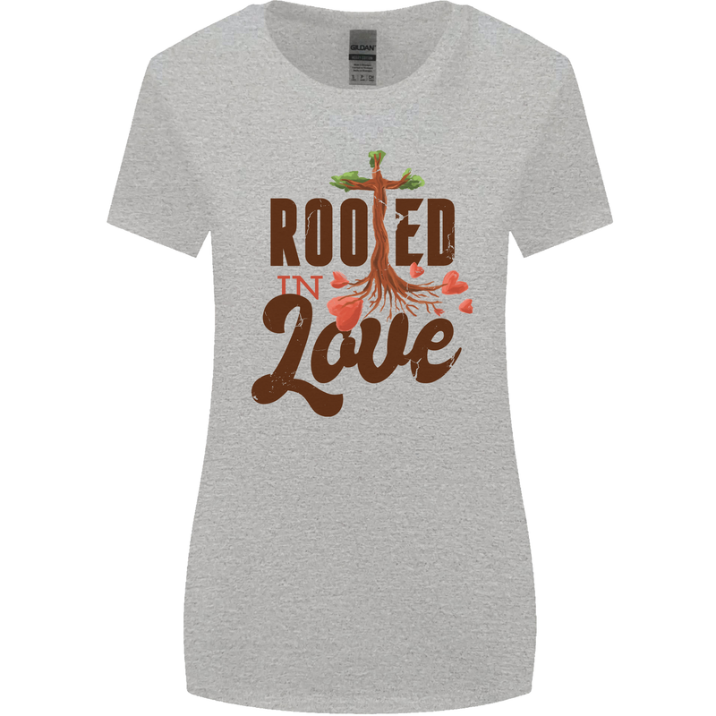 Christian Rooted in Love Christianity Jesus Womens Wider Cut T-Shirt Sports Grey