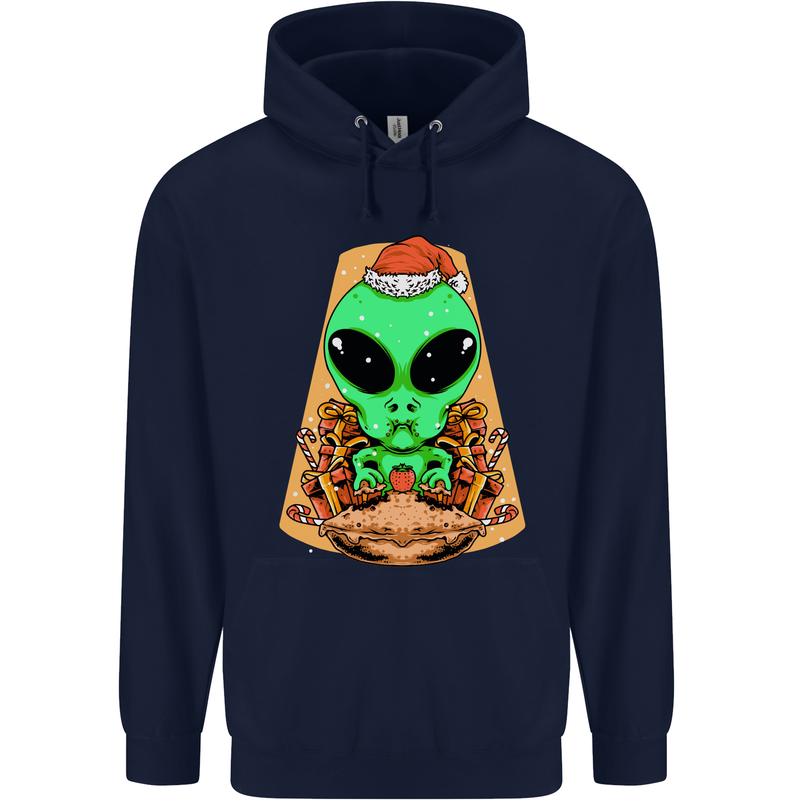 Christmas Alien UFO Santa Space Ship Funny Childrens Kids Hoodie Navy Blue