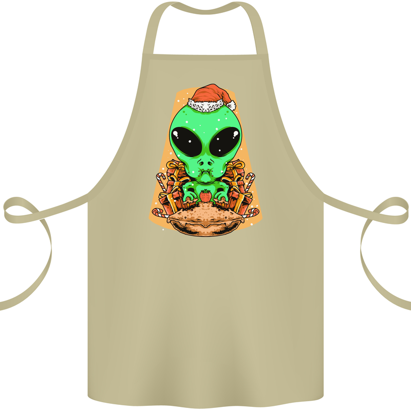 Christmas Alien UFO Santa Space Ship Funny Cotton Apron 100% Organic Khaki