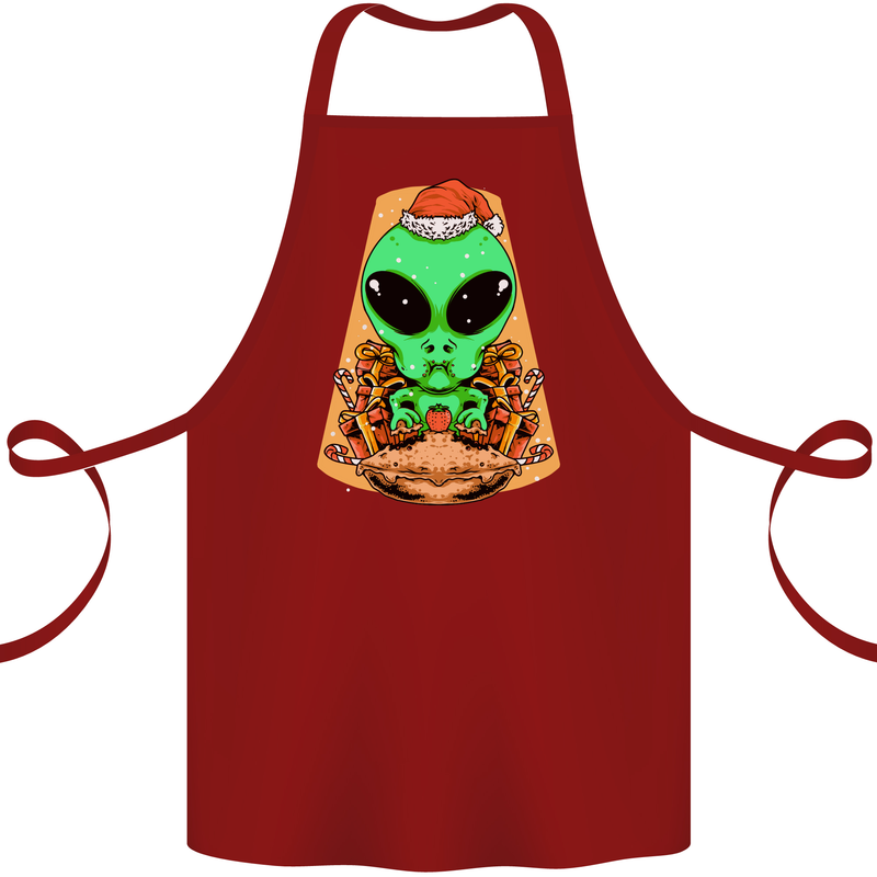 Christmas Alien UFO Santa Space Ship Funny Cotton Apron 100% Organic Maroon