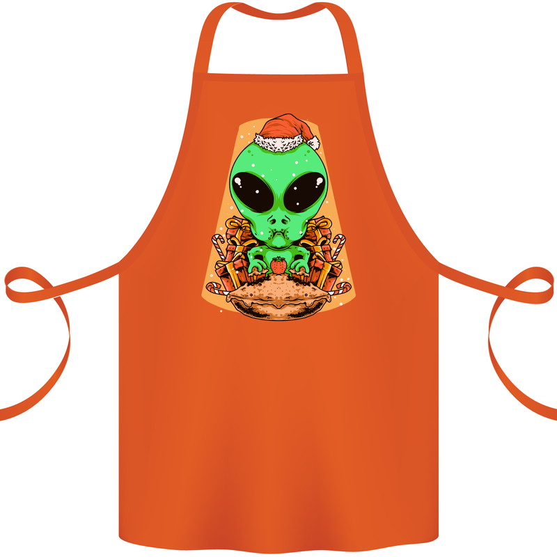 Christmas Alien UFO Santa Space Ship Funny Cotton Apron 100% Organic Orange