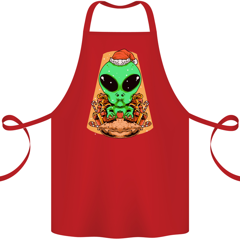 Christmas Alien UFO Santa Space Ship Funny Cotton Apron 100% Organic Red