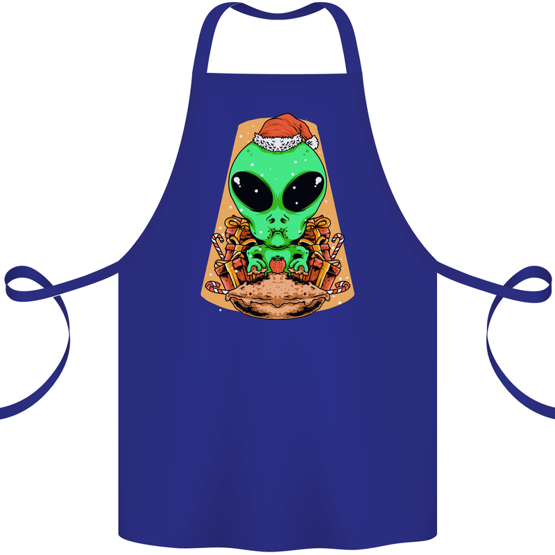 Christmas Alien UFO Santa Space Ship Funny Cotton Apron 100% Organic Royal Blue