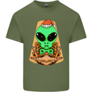 Christmas Alien UFO Santa Space Ship Funny Mens Cotton T-Shirt Tee Top Military Green