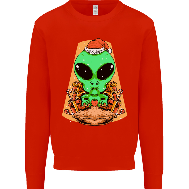 Christmas Alien UFO Santa Space Ship Funny Mens Sweatshirt Jumper Bright Red