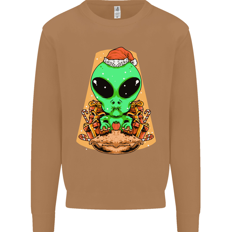 Christmas Alien UFO Santa Space Ship Funny Mens Sweatshirt Jumper Caramel Latte