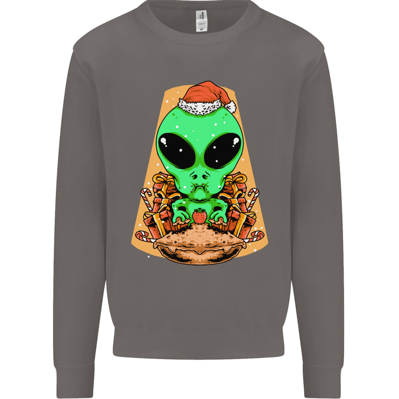 Christmas Alien UFO Santa Space Ship Funny Mens Sweatshirt Jumper Charcoal