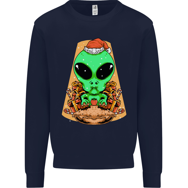 Christmas Alien UFO Santa Space Ship Funny Mens Sweatshirt Jumper Navy Blue