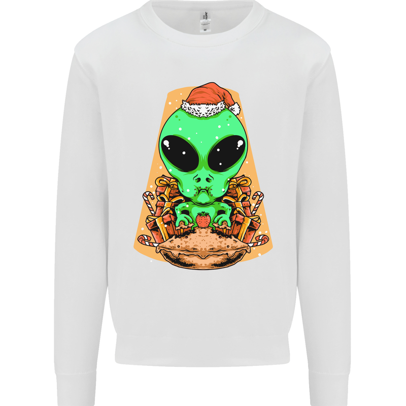 Christmas Alien UFO Santa Space Ship Funny Mens Sweatshirt Jumper White