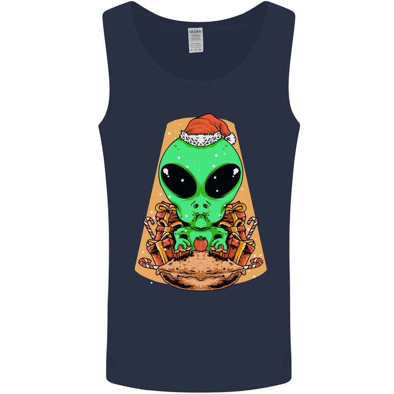 Christmas Alien UFO Santa Space Ship Funny Mens Vest Tank Top Navy Blue