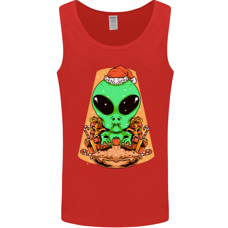 Christmas Alien UFO Santa Space Ship Funny Mens Vest Tank Top Red