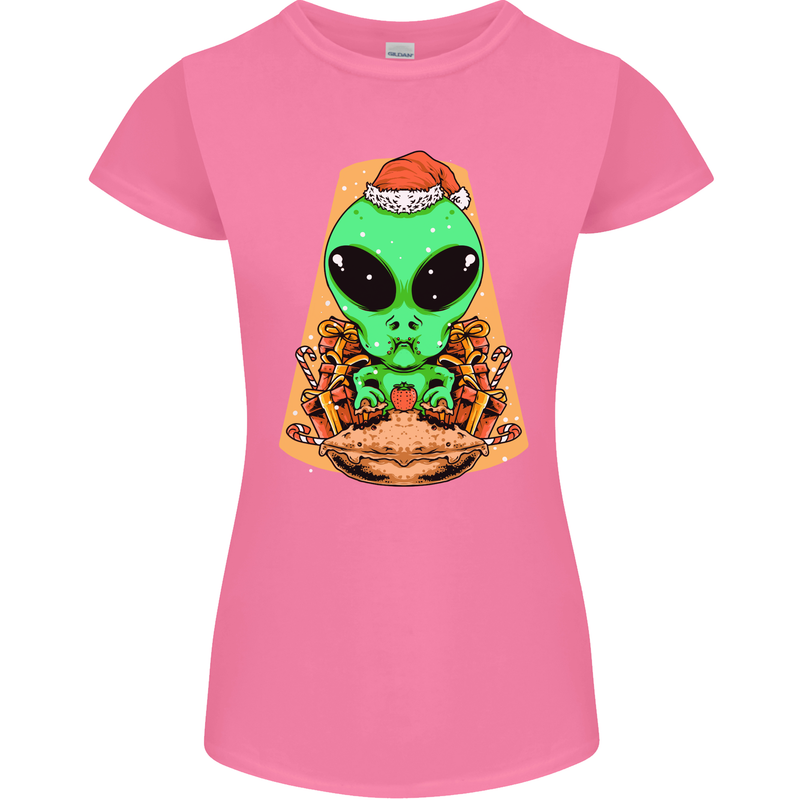 Christmas Alien UFO Santa Space Ship Funny Womens Petite Cut T-Shirt Azalea