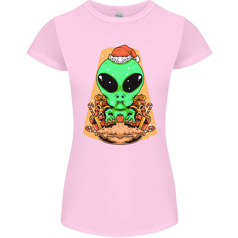 Christmas Alien UFO Santa Space Ship Funny Womens Petite Cut T-Shirt Light Pink