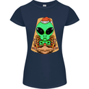 Christmas Alien UFO Santa Space Ship Funny Womens Petite Cut T-Shirt Navy Blue