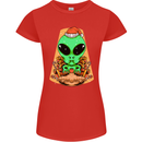 Christmas Alien UFO Santa Space Ship Funny Womens Petite Cut T-Shirt Red