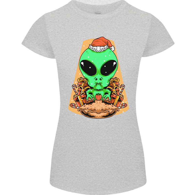 Christmas Alien UFO Santa Space Ship Funny Womens Petite Cut T-Shirt Sports Grey