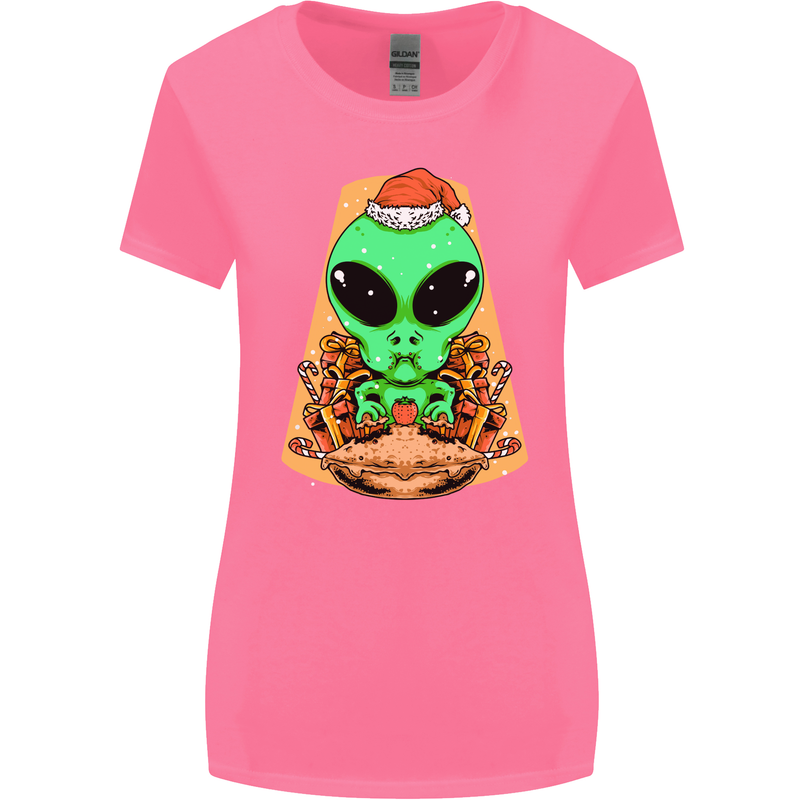 Christmas Alien UFO Santa Space Ship Funny Womens Wider Cut T-Shirt Azalea
