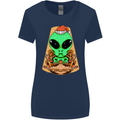 Christmas Alien UFO Santa Space Ship Funny Womens Wider Cut T-Shirt Navy Blue