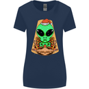 Christmas Alien UFO Santa Space Ship Funny Womens Wider Cut T-Shirt Navy Blue