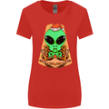 Christmas Alien UFO Santa Space Ship Funny Womens Wider Cut T-Shirt Red