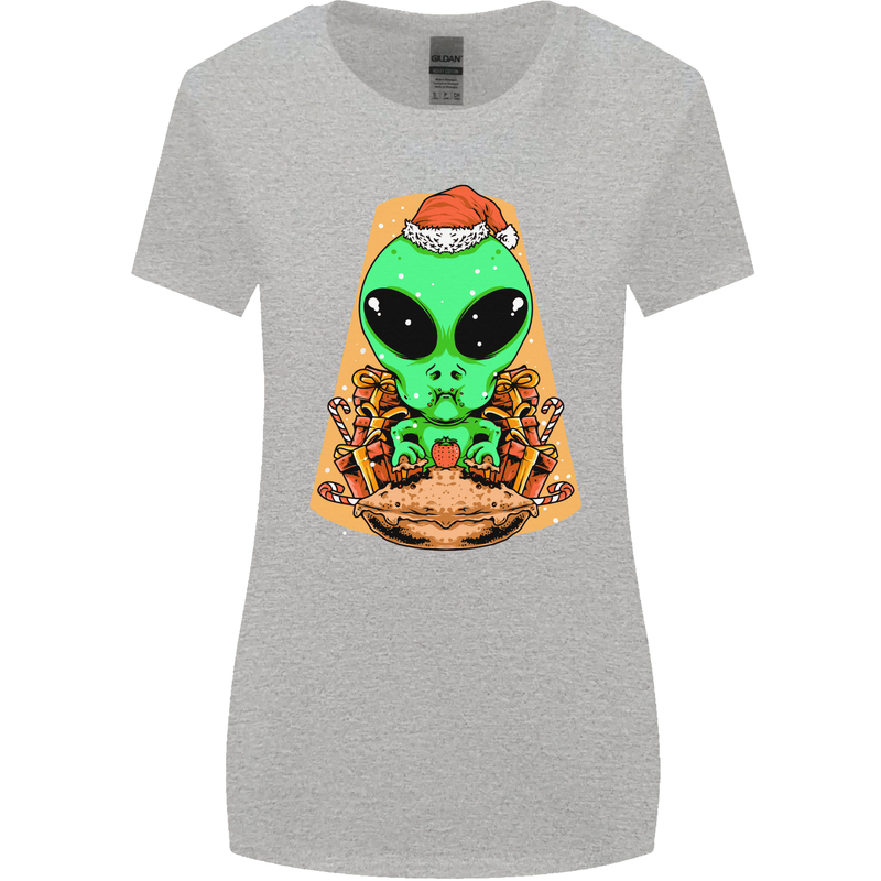 Christmas Alien UFO Santa Space Ship Funny Womens Wider Cut T-Shirt Sports Grey
