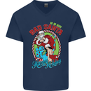 Christmas Bad Santa Funny Xmas Mens V-Neck Cotton T-Shirt Navy Blue