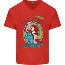 Christmas Bad Santa Funny Xmas Mens V-Neck Cotton T-Shirt Red