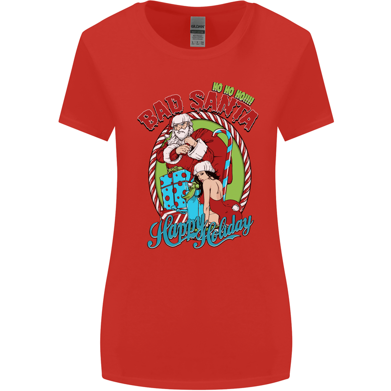 Christmas Bad Santa Funny Xmas Womens Wider Cut T-Shirt Red