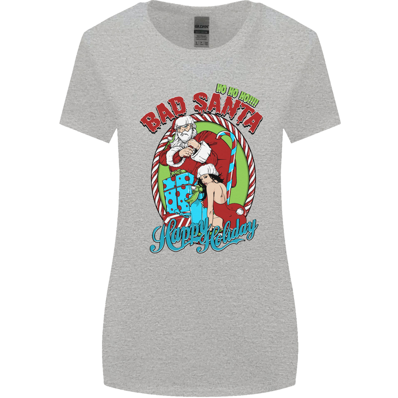 Christmas Bad Santa Funny Xmas Womens Wider Cut T-Shirt Sports Grey