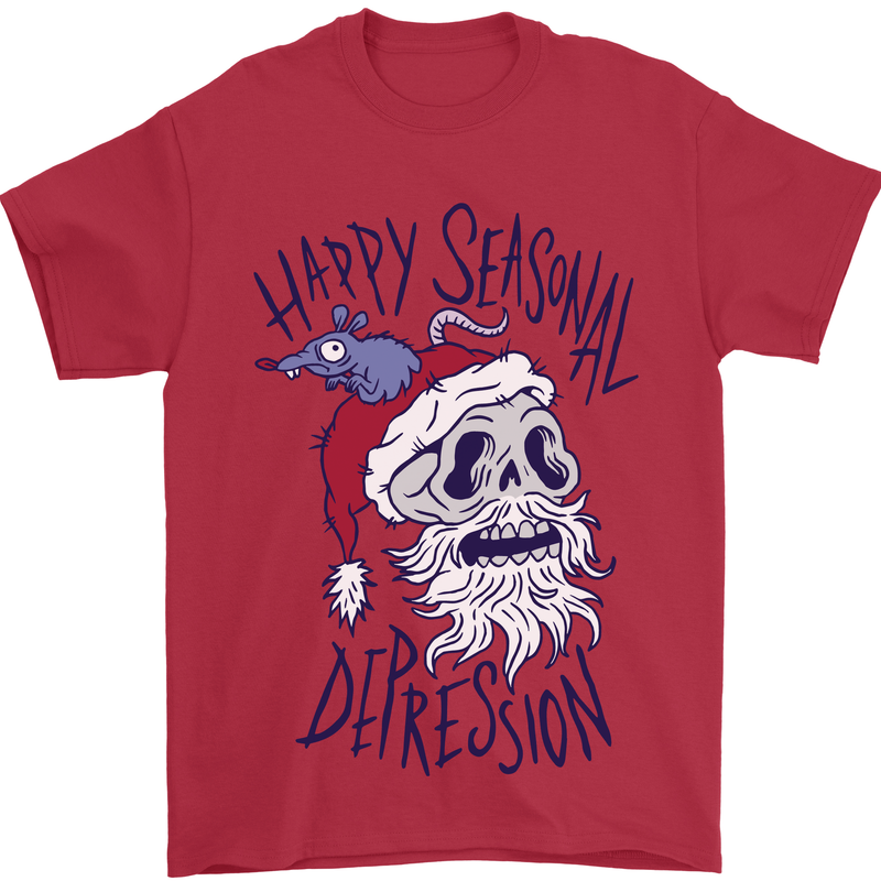 Christmas Bah Humbug Skull Scrooge Mens T-Shirt Cotton Gildan Red