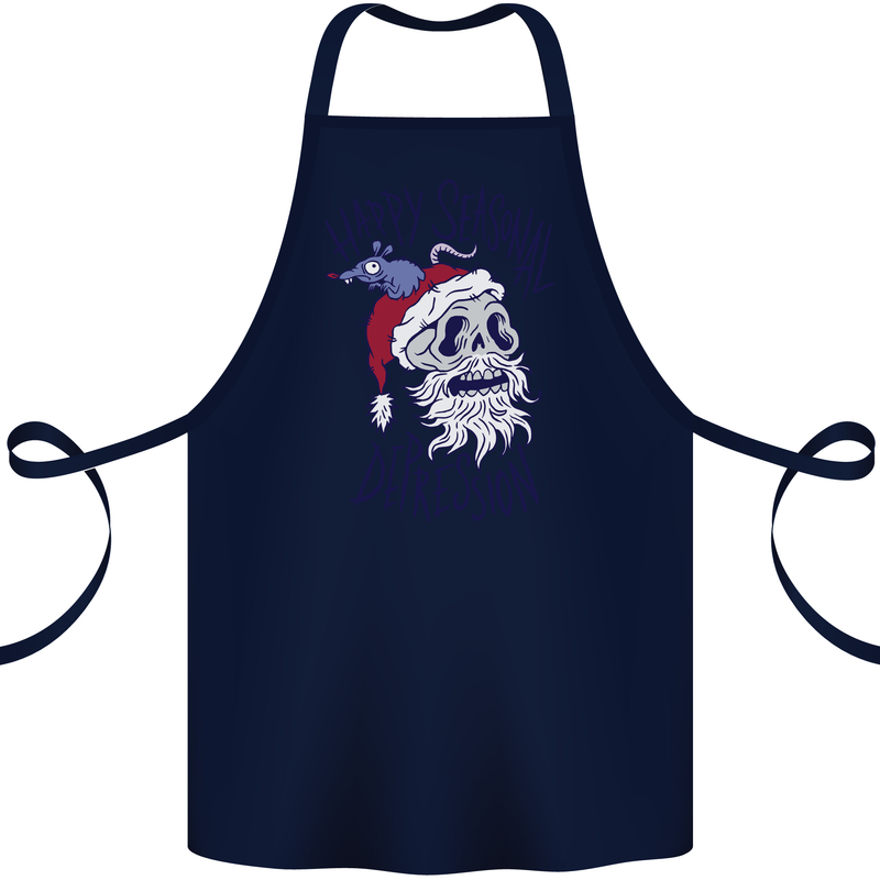 Christmas Bah Humbug Skull Scrouge Cotton Apron 100% Organic Navy Blue