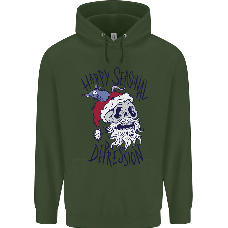 Christmas Bah Humbug Skull Scrouge Mens 80% Cotton Hoodie Forest Green