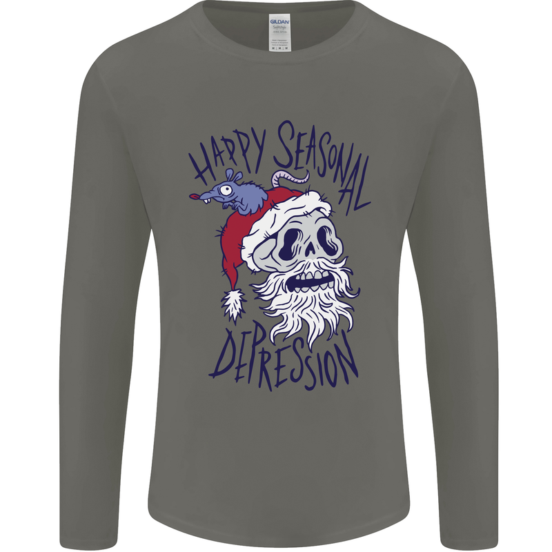 Christmas Bah Humbug Skull Scrouge Mens Long Sleeve T-Shirt Charcoal