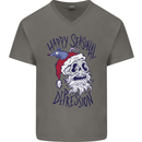 Christmas Bah Humbug Skull Scrouge Mens V-Neck Cotton T-Shirt Charcoal