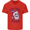 Christmas Bah Humbug Skull Scrouge Mens V-Neck Cotton T-Shirt Red