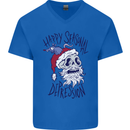 Christmas Bah Humbug Skull Scrouge Mens V-Neck Cotton T-Shirt Royal Blue