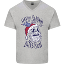 Christmas Bah Humbug Skull Scrouge Mens V-Neck Cotton T-Shirt Sports Grey