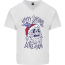 Christmas Bah Humbug Skull Scrouge Mens V-Neck Cotton T-Shirt White
