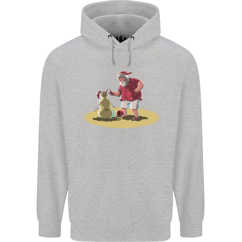 Christmas Beach Santa Clause & Snowman Childrens Kids Hoodie Sports Grey